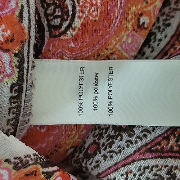 Chico's Orange Pink Brown Paisley Sheer Button Down Shirt Size Large - Picture 3 of 7